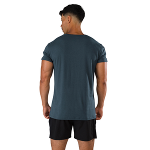 T-shirt de sport pour homme à manches courtes, bleu marine, confortable et élégant, vêtement de sport décontracté de haute qualité pour la gym, vente en gros - Product Image 3