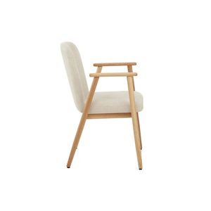 Chaise de salle à manger moderne en bois, fauteuil rembourré en tissu beige avec pieds en bois massif pour restaurant, salle à manger, salon, maison - Product Image 3