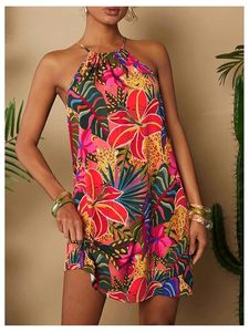 Vestidos Halter con Estampado Tropical para Mujer, Vestido Mini sin Mangas para Vacaciones de Verano - Product Image 3