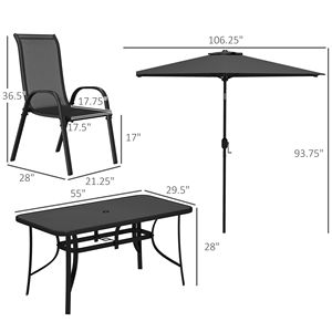 Set di Mobili da Giardino Neri in 8 Pezzi con Ombrellone da 2,7 Metri, Tavolo e Sedie da Esterno - Product Image 3