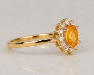 Anillo de Lujo con Gema Ovalada Amarilla y Diamantes para Mujer, Oro de 10K, 14K, 18K, Plata 925, 935, Joyería de Diseño - Product Image 4