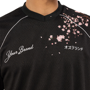 OEM ODM New Sakura V Neck Jersey Oversized Streetwear Minimal Graphic Sports Tee Men Women Breathable Polyester OEM Jersey - Product Image 4