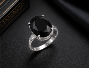Natural Black Onyx 925 Sterling <b>Silver</b> <b>Ring</b> for Women | Handmade Oval Cut Gemstone <b>Ring</b> | Elegant <b>Statement</b> Jewelry - Product Image 3