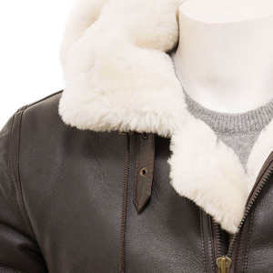 Veste en cuir pour homme avec logo personnalisé, style tendance, col en fourrure, veste de motard vintage pour l'hiver. - Product Image 6