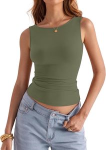 Blend Fabric Summer <b>Top</b> Women's Solid Color Minimalist Square Neck <b>Sleeveless</b> Tee Casual Slim Fit Breathable Basic Shirt - Product Image 3