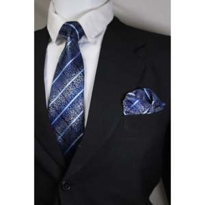 Modern Design Elegant Microsilk Blue Patterned <b>Tie</b> & <b>Pocket</b> <b>Square</b> <b>Set</b> Men's Fashion Accessory - Product Image 1