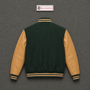 Chaqueta Varsity Verde de Lana con Mangas de Cuero Beige, Chaqueta Bomber de Béisbol Personalizada con Letras, para Hombre y Mujer, Venta al Por Mayor, Clásica - Product Image 6