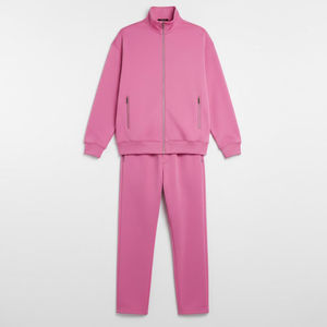 Men's <b>Pink</b> <b>Tracksuit</b> Set Full Length Solid Color Zipper Front Sweatshirt and Jogger Pants with Side Pockets Casual Regular Fit - Product Image 2