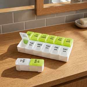 Weekly Pill Organizer Plastic Rectangle Classic Design With Am Pm Compartments <b>For</b> Daily Medication Storage - Product Image 3