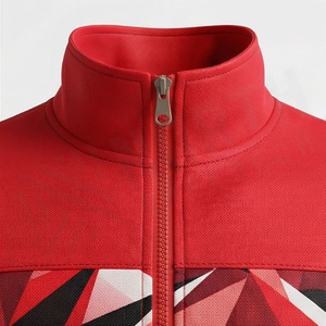 Ensemble de survêtement pour homme à imprimé géométrique rouge, sweat-shirt et pantalon sportifs à fermeture éclair intégrale, vêtements d'automne, matière polyester respirante - Product Image 4