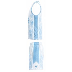 Ensemble de maillots de basket personnalisés blancs à imprimé géométrique, col en V, sans manches, anti-humidité, uniforme unisexe pour adultes, vente en gros, tendance - Product Image 4