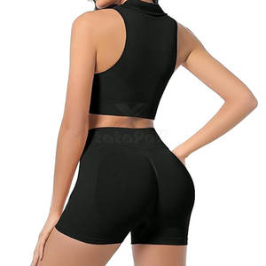 Venta de Fábrica: Conjunto de 2 Piezas de Shorts de Yoga para Mujer y Top Corto Sin Costuras, Tejido Suave y Elástico que Absorbe la Humedad, Ideal para el Gimnasio - Product Image 4