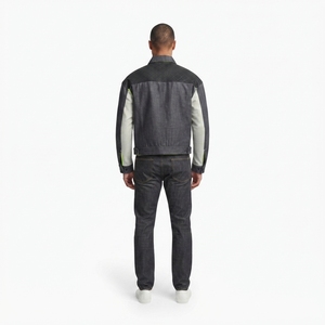 Veste en denim japonais en coton biologique pour homme avec empiècements en toile de voile recyclée, articulation pour une mobilité accrue, délavage à la pierre - Product Image 2