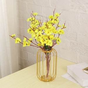 Luxury Gold Iron Wire Frame Flower Vase – Minimalist Hydroponic Glass <b>Plant</b> Holder Bouquet <b>for</b> <b>Table</b> Centerpiece - Product Image 1