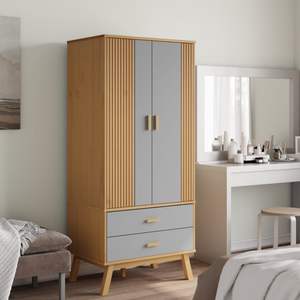 Armoire en bois de pin massif gris et brun, produit élégant et durable - Product Image 3