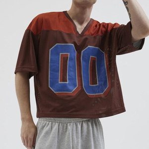 Men's V-Neck <b>Mesh</b> Football Jersey Tackle Twill 00 Number Customizable Breathable Sportswear Adult Size Regular Short Sleeve - Product Image 2