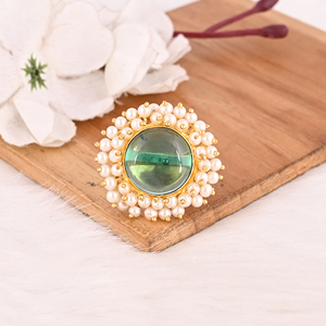 Elegante Anillo Ajustable de Latón Chapado en Oro con Topacio Azul, Hidro y Perla, Joyería de Piedras Preciosas Hecha a Mano para Mujer - Product Image 2