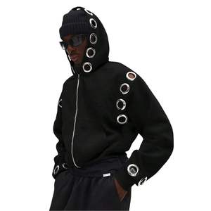 Sudadera con capucha unisex de algodón grueso y cómodo con cremallera frontal, diseño antiarrugas y ojales metálicos personalizados para hombre - Product Image 6