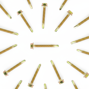 Weather-Resistant Yellow Zinc Carbon Steel Screws - Hex Head Deep Coarse Thread Self-Drilling <b>Fasteners</b> - Product Image 1