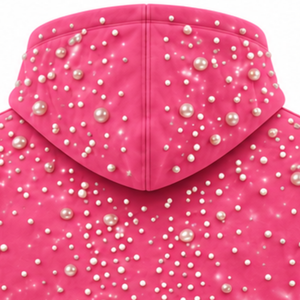 <b>Pink</b> Pearl Beaded Pullover Hoodie Unisex Heavyweight Casual Streetwear <b>Sweatshirt</b> with Drawstring Hood Kangaroo Pocket Fashion - Product Image 4