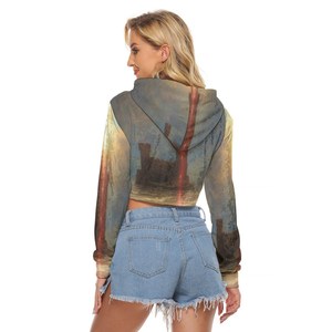 Sudadera Corta para Mujer, Manga Larga, Estampado Digital, Tejido de Poliéster, Informal, para Invierno, con Bolsillos, Diseño Transpirable, Cierres de Cremallera - Product Image 2