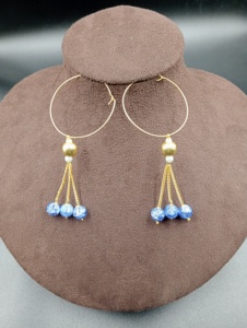 Pendientes de Aro de Latón Chapado en Oro con Borla de Cristal Azul y Perla de Imitación, Estilo Bohemia para Mujer, Joyería para Bodas y Fiestas - Product Image 2