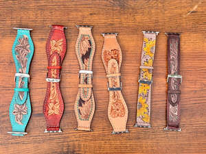 New Real Handmade Genuine Leather Custom Design Western Floral <b>Tooled</b> Painted <b>Watch</b> Bands Boho Western Replacement <b>Watch</b> <b>Straps</b> - Product Image 3
