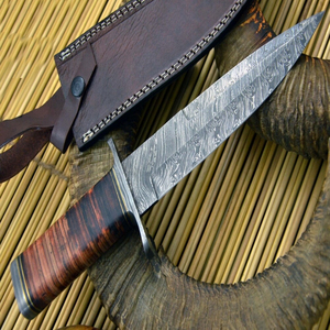 Couteau de chasse en acier Damas à motif, équipement de survie pour le camping en extérieur, lame fixe durable, outil tactique de poche, fournisseur en gros - Product Image 3