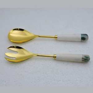 Buy Silver Tone Cutlery Resin Handle Silver Plated Stainless Steel Salad Server & <b>Serving</b> <b>Spoon</b> for Hotels Homes Restaurants Use - Product Image 2