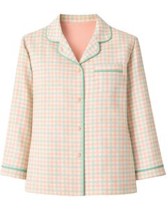 Peach <b>Green</b> Check Women Pajama Set Long Sleeve Button Down Nightwear Soft Cotton Two Piece Sleepwear Comfortable Lounge Set - Product Image 3