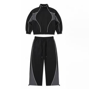 Most Demanding Custom Logo <b>Black</b> Men's Nylon Wind Breaker Panel With Pants Sets For Summer Quick Dry Streetwear Zipper Jackets - Product Image 1