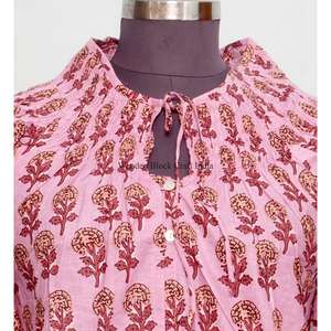 Tunique de plage moderne et élégante pour femme, à imprimé floral, col rond, manches bouffantes à pompons, coupe évasée, décontractée, modeste et lavable - Product Image 3