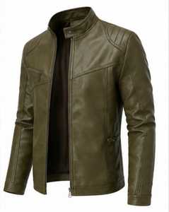 Veste en cuir noire pour homme, col rabattu, fermeture éclair, coupe ajustée, manches classiques - Product Image 4