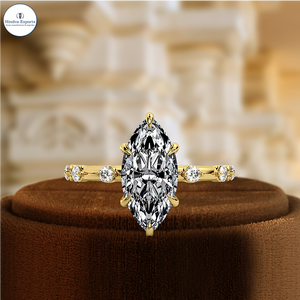 แหวนเพชรทรงมาร์คีส์เพาะเลี้ยงในห้องปฏิบัติการ, แหวนทองคำขาว 14K, แหวนแต่งงานสำหรับผู้หญิง, แหวนสัญญาสำหรับเธอ - Product Image 1