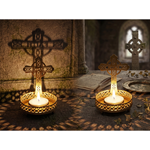 Celtic Cross Shadow Tea Light Holder Metal Religious Gold Candle Stand For Prayer <b>Memorial</b> Decoration And Spiritual Gifting - Product Image 6