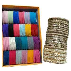 Ensemble de bracelets de mariage islamiques tendance et luxueux plaqués or Kundan pour femmes, bijoux traditionnels indiens pakistanais Chura - Product Image 2