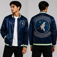 Maßgefertigte Minnesota Timberwolves Marineblaue Satin-Collegejacke mit Gesticktem Logo Bomberjacke für Herren Großhandel OEM Teamwear Streetwear Fabrik USA