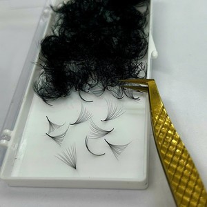 Extensiones de Pestañas Premade con Base Puntiaguda Termoadhesivas Hechas a Mano 10D-20D Curva CC/DD/M/L Mega Estrechas de Pelo Sintético Negro Mate - Product Image 1