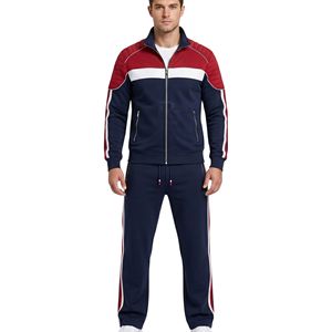 Trajes Deportivos para Hombre con Rayas Tricolor Azul Marino Oscuro, Ropa Deportiva de Poliéster Premium Transpirable y Resistente - Product Image 1