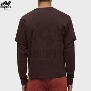 Camisetas de hombre de doble capa con doble manga, camisetas unisex de doble manga con bordado desgastado, 100% algodón, personalizadas - Product Image 3