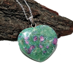 Natural <b>Ruby</b> Fuchsite Charm Pendant <b>Necklace</b> Handmade 925 Sterling Silver Bohemian Style Geometric Design Trendy Unisex Jewelry - Product Image 5