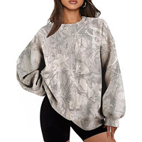 Sudadera de Camuflaje para Mujer, Estilo Oversize con Estampado Gráfico de Hoja de Arce, Cuello Redondo, Manga Larga, Estilo Y2K, Sudadera Informal para Otoño