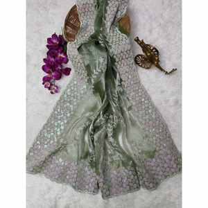 RICH LOOK Ensembles pour femmes Saree de travail de broderie de fil de séquence de soie avec chemisier Pista non cousu - Product Image 1