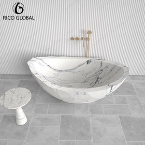 อ่างอาบน้ำแบบลอยตัวหินอ่อนคาร์ราราสีขาวหรูหรา ดีไซน์พิเศษ พร้อมพื้นผิวขัดเงาลายเส้นสีเข้ม - Product Image 4