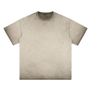 เสื้อยืดโอเวอร์ไซส์สีดำผ้าฝ้าย 100% สไตล์วินเทจฟอกสี  ปักโลโก้ได้ตามต้องการ  แขนสั้น หนัก  สำหรับผู้ชายและผู้หญิง - Product Image 5