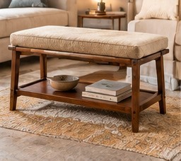 Modern Cushioned Rectangle <b>Shoe</b> Bench 2 Tier Bamboo Entryway Storage Floor Standing Hallway Organizer Housewarming - Product Image 1
