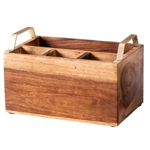 Porte-couverts en bois d'acacia avec poignée en métal, organiseur de table à 4 compartiments, vente en gros, export en vrac - Product Image 6