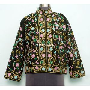 Veste matelassée tendance automne-hiver pour femme, faite main en coton cotrise brodé, à manches longues, respirante et à design ouvert - Product Image 1