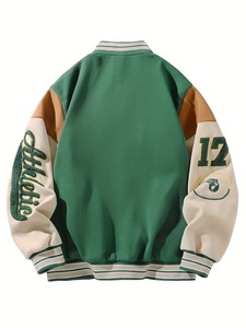 Customized High Quality 100% Cotton Men's Green <b>Summer</b> Varsity <b>Jacket</b> Fleece Lining Breathable Eco-Friendly Embroidered Logo - Product Image 6