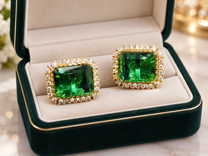 Boutons de manchette de luxe OEM ODM en émeraude verte, créés en laboratoire, accessoires de costume de mariage en gros - Product Image 2